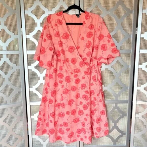 Torrid Pink and Red Floral Wrap Dress - Picture 1 of 7
